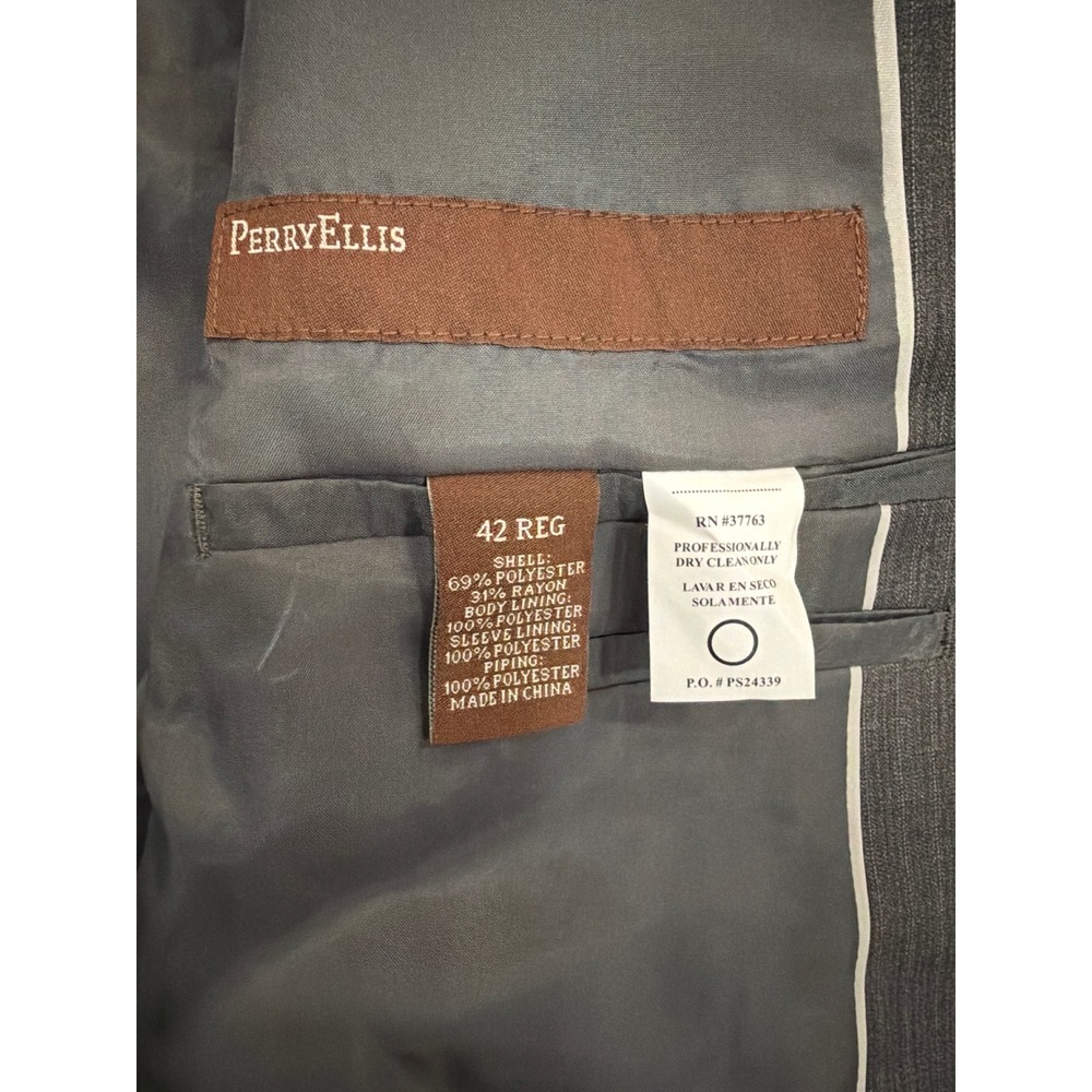 Perry Ellis Mens 42R Classic Fit Suit Jacket Blazer Pewter Heather Pinstripe NWT - Picture 8 of 9